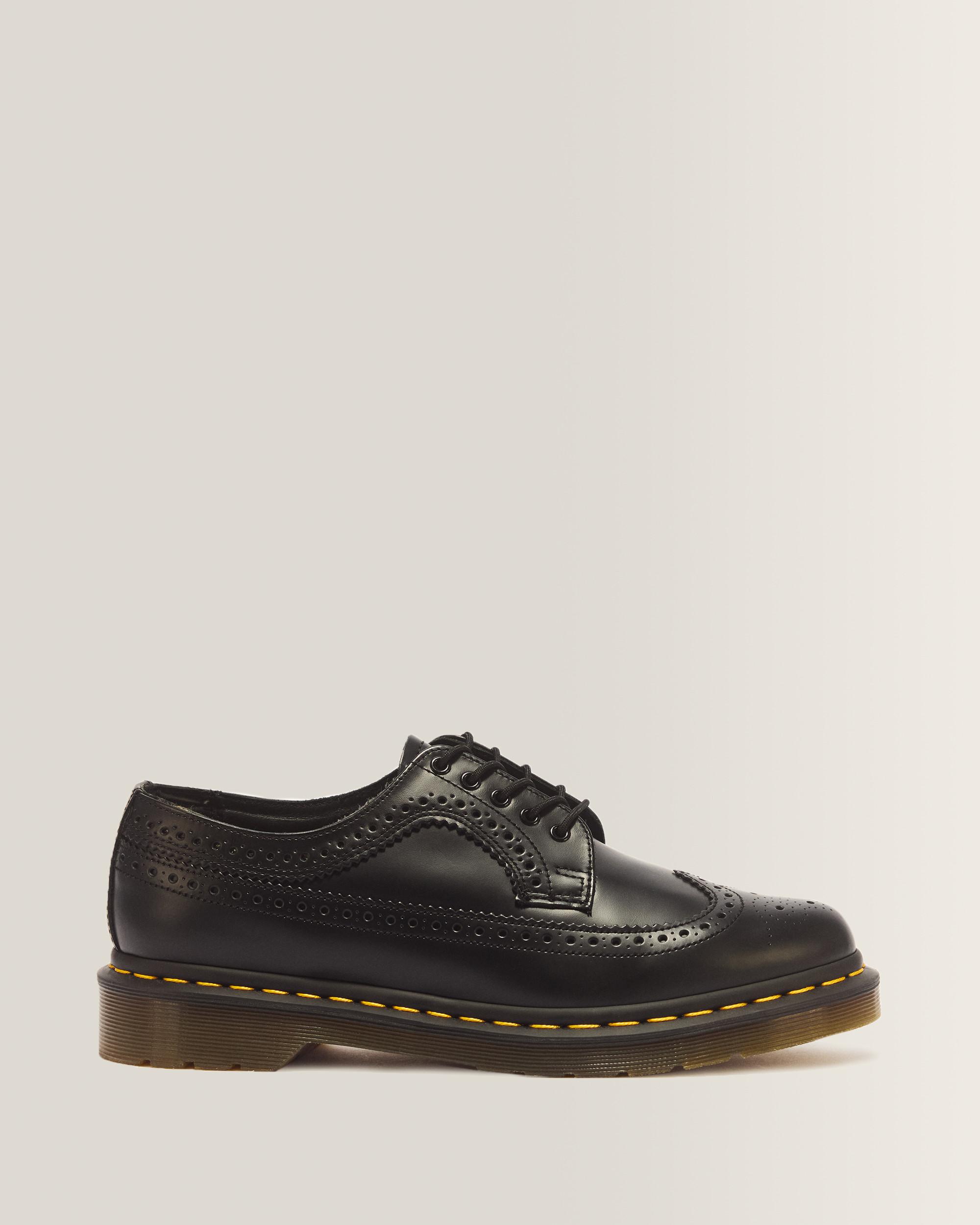 3989 Yellow Stitch Smooth Leather Brogue Shoes - Black