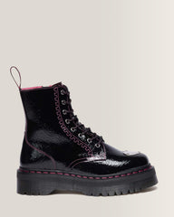 Jadon Distressed Patent Leather Platform Boots - Black