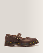 Mary Jane Flower Crazy Horse Leather Shoes - Dark Brown