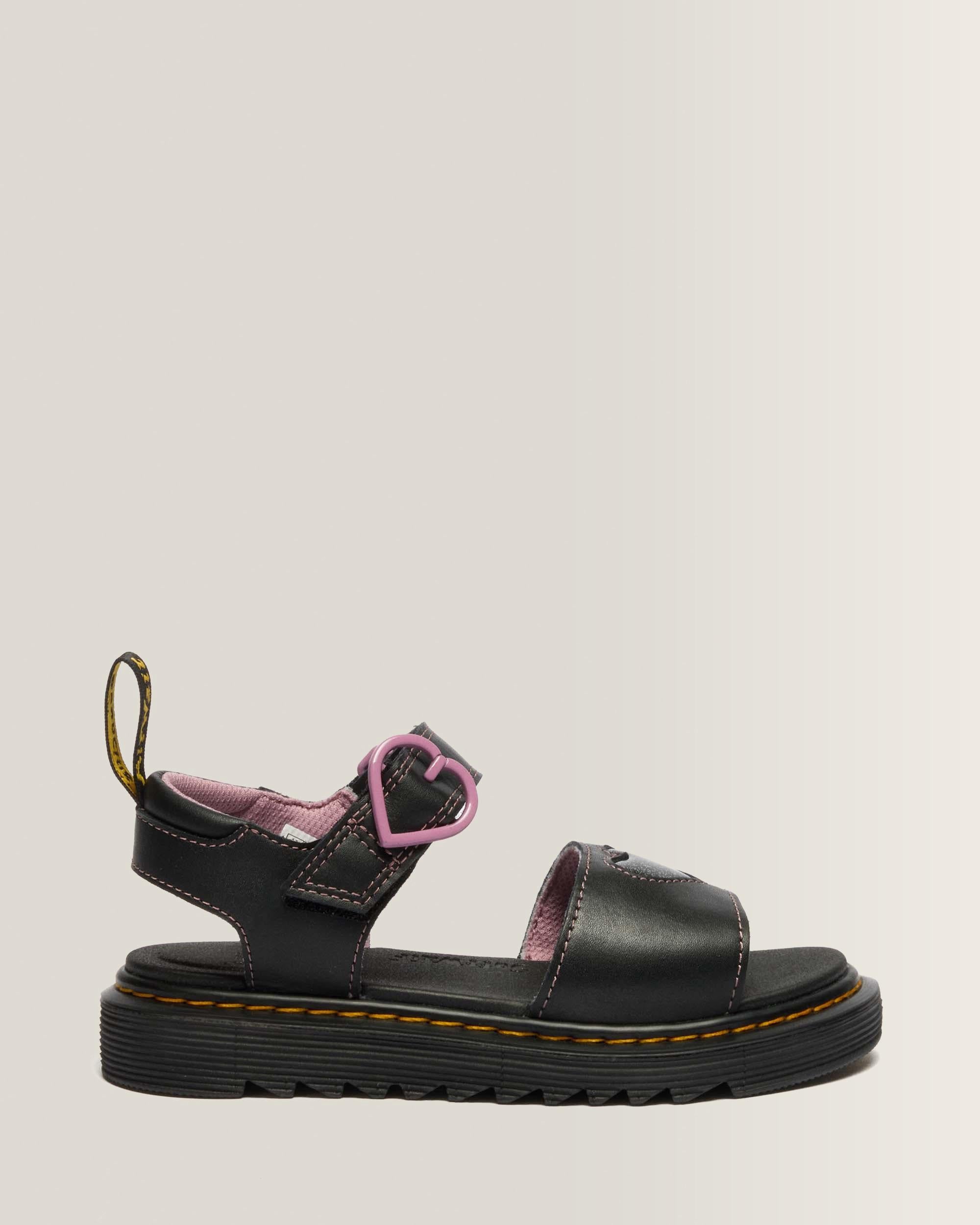 Junior Marlowe II Glitter Heart Leather Strap Shoes - BLACK
