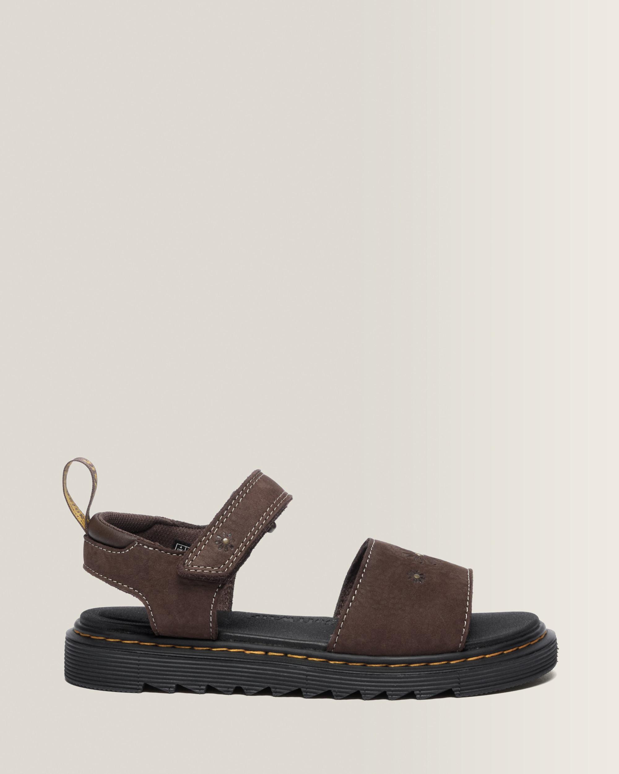 Toddler Marlowe Flower Debossed Nubuck Strap Sandals - Dark Brown