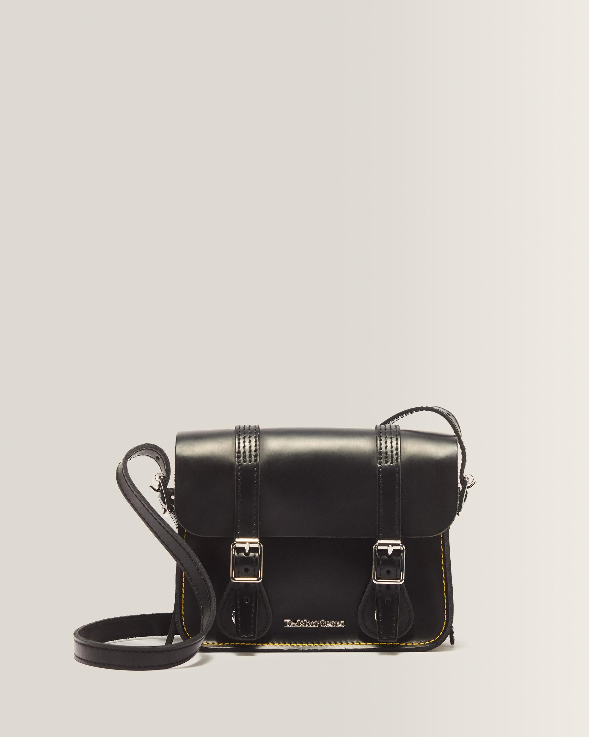 7 Inch Leather Crossbody Bag - Black