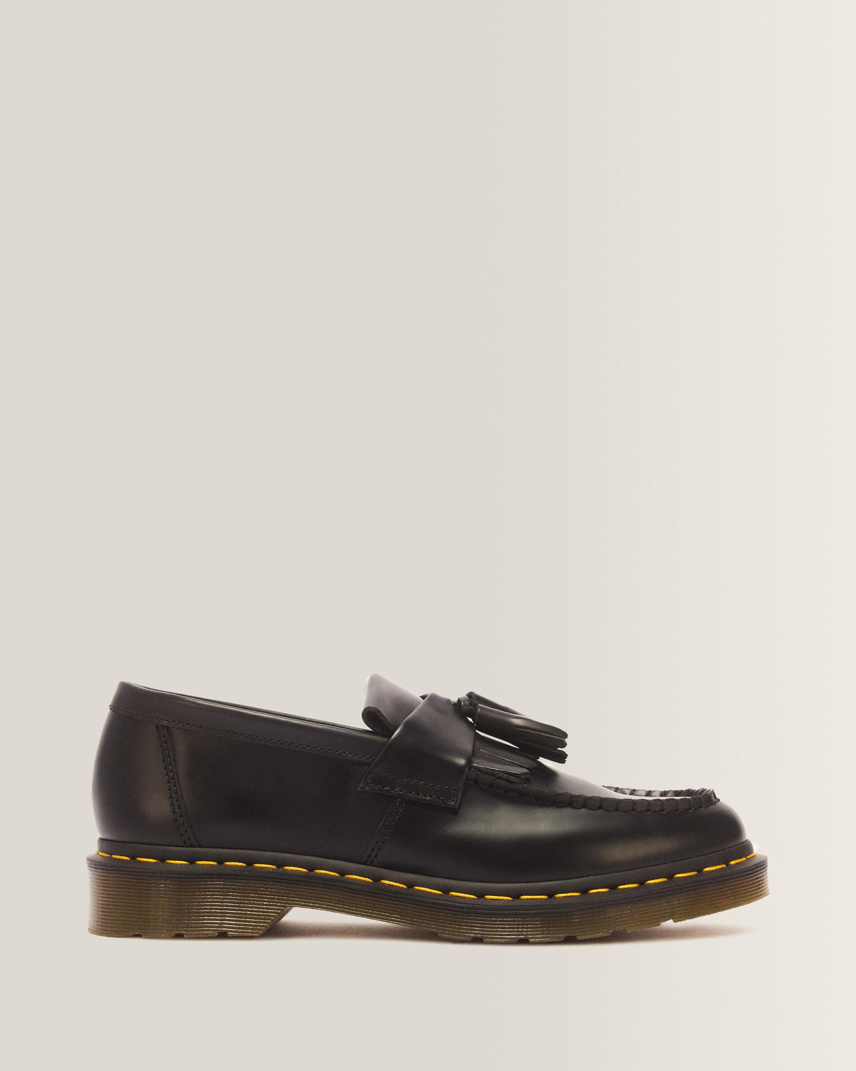 Adrian Yellow Stitch Leather Tassel Loafers - Black