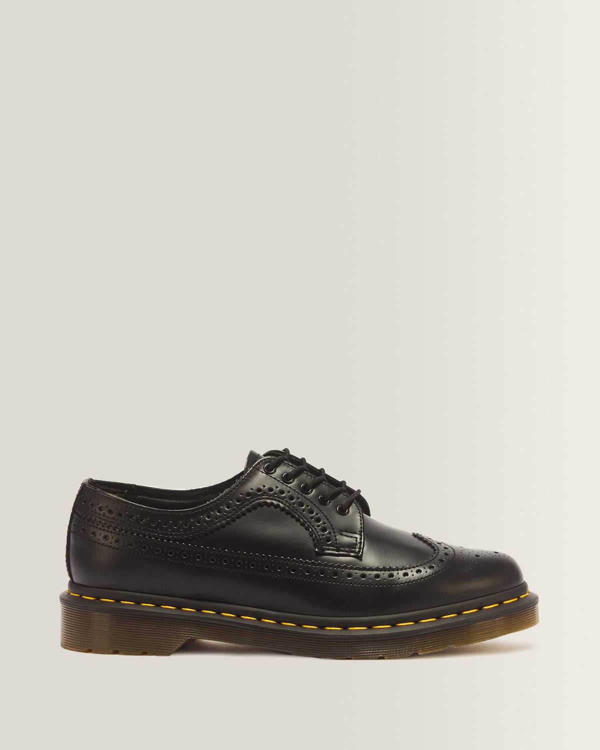 3989 Yellow Stitch Smooth Leather Brogue Shoes - Black
