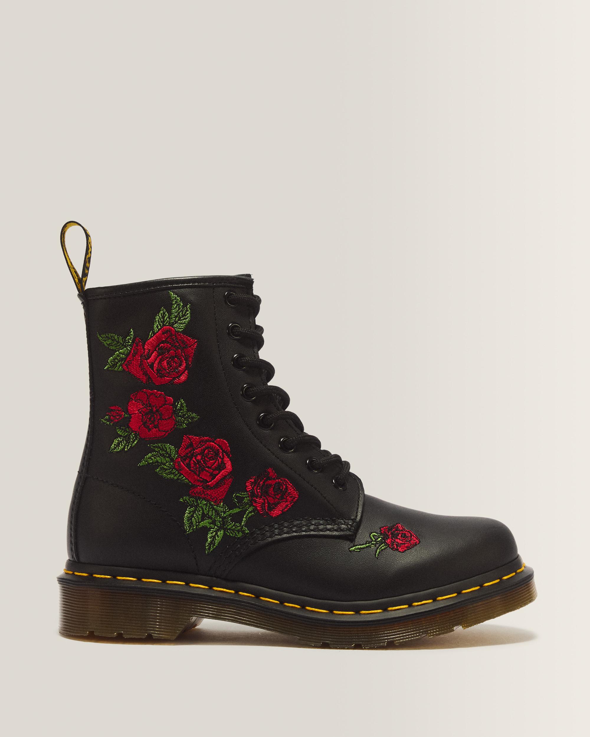 1460 Vonda Floral Leather Lace Up Boots - Black