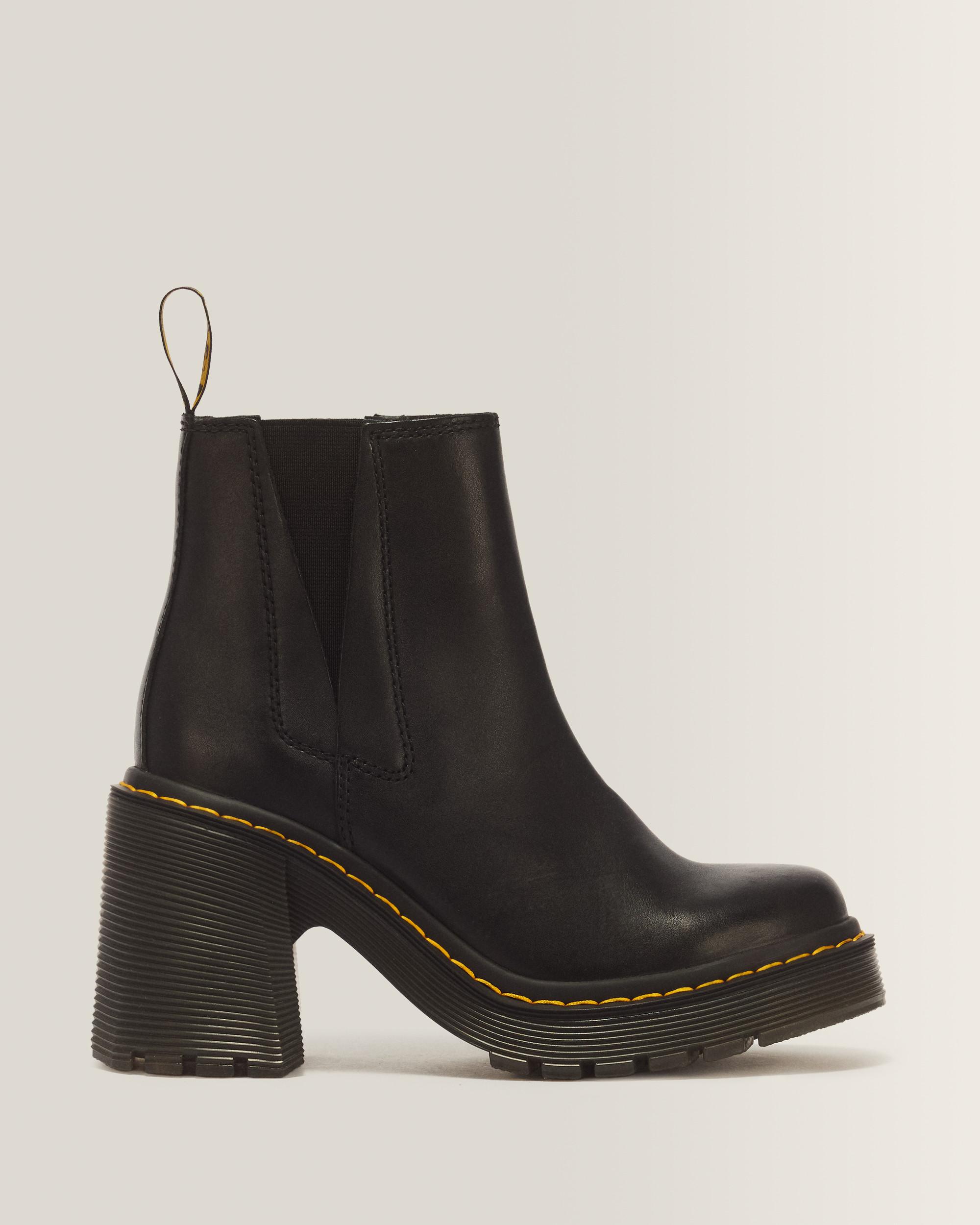 Spence Leather Flared Heel Chelsea Boots - Black