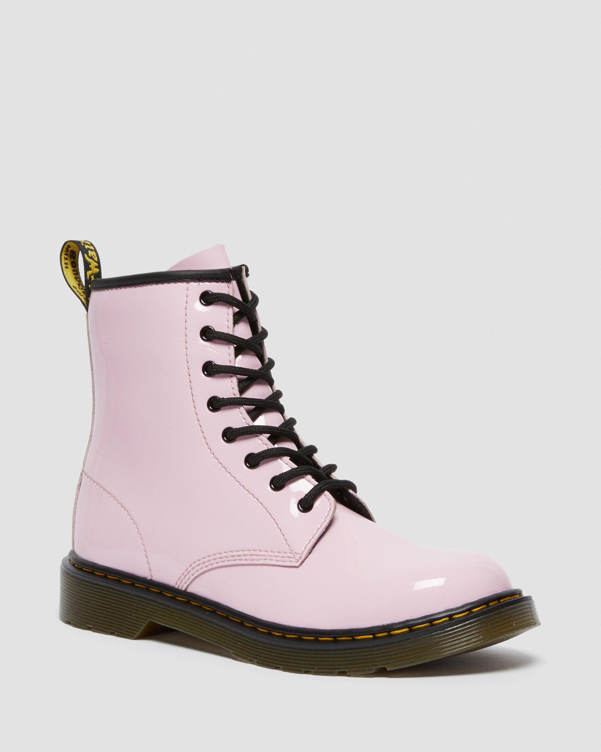 Youth 1460 Patent Leather Lace Up Boots - Pale Pink