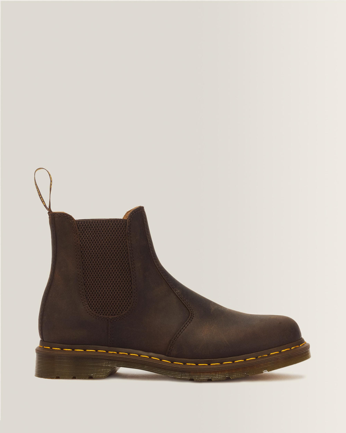 2976 Yellow Stitch Crazy Horse Leather Chelsea Boots - Dark Brown