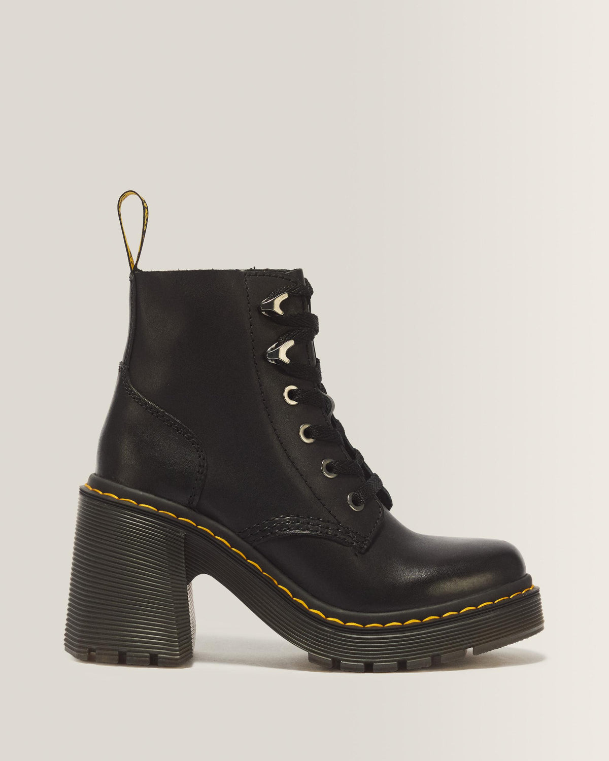 Jesy Sendal Leather Lace Up Flared Heel Boots - Black
