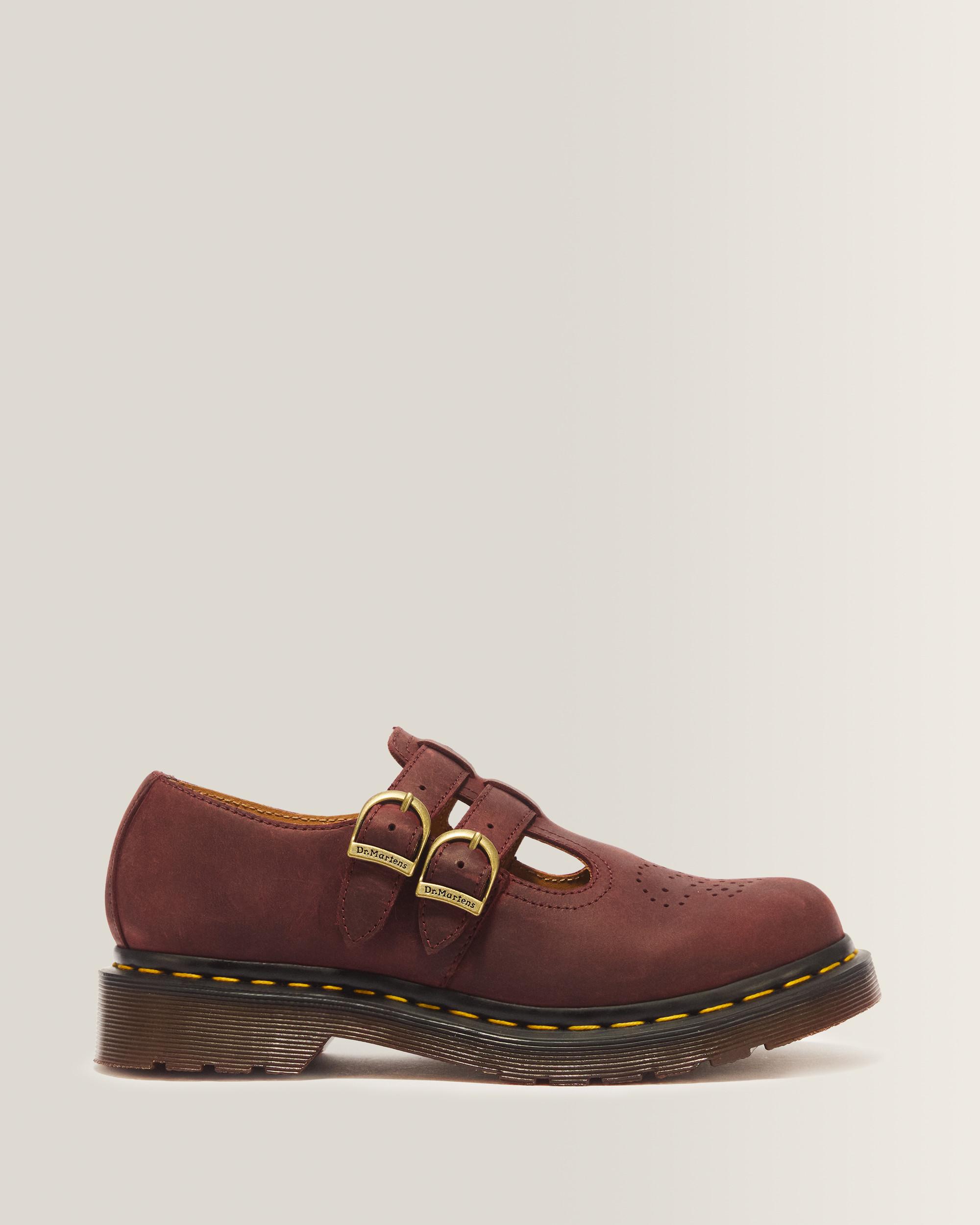 8065 Crazy Horse Leather Mary Jane Shoes - Cherry Red