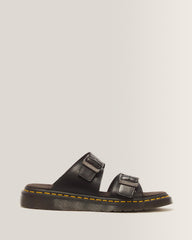 Josef Analine Leather Buckle Slide Sandals - Black
