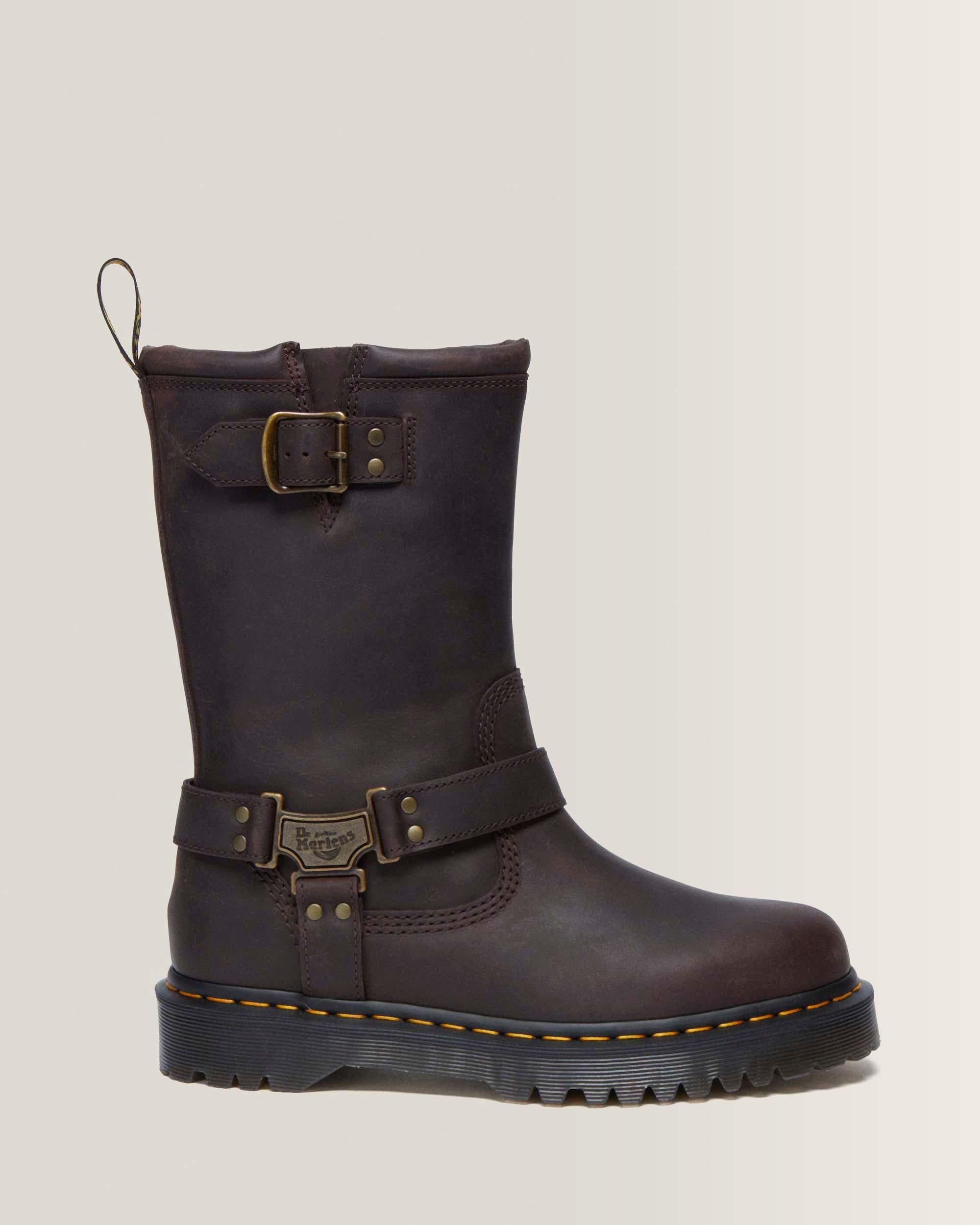 Anistone Hi Leather Biker Boots - Dark Brown