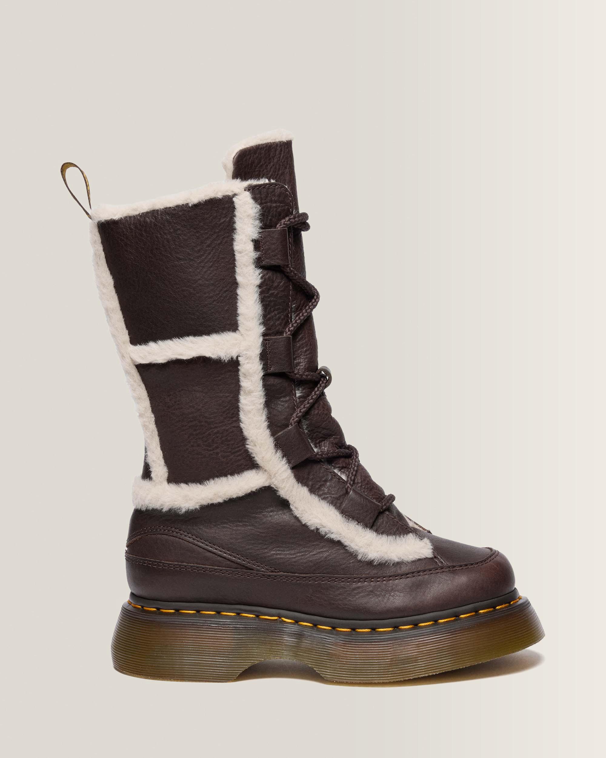 Buzz Lace Up Faux Fur Lined Grizzly Leather Boots - DARK BROWN+NATURAL