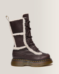 Buzz Lace Up Faux Fur Lined Grizzly Leather Boots - DARK BROWN+NATURAL