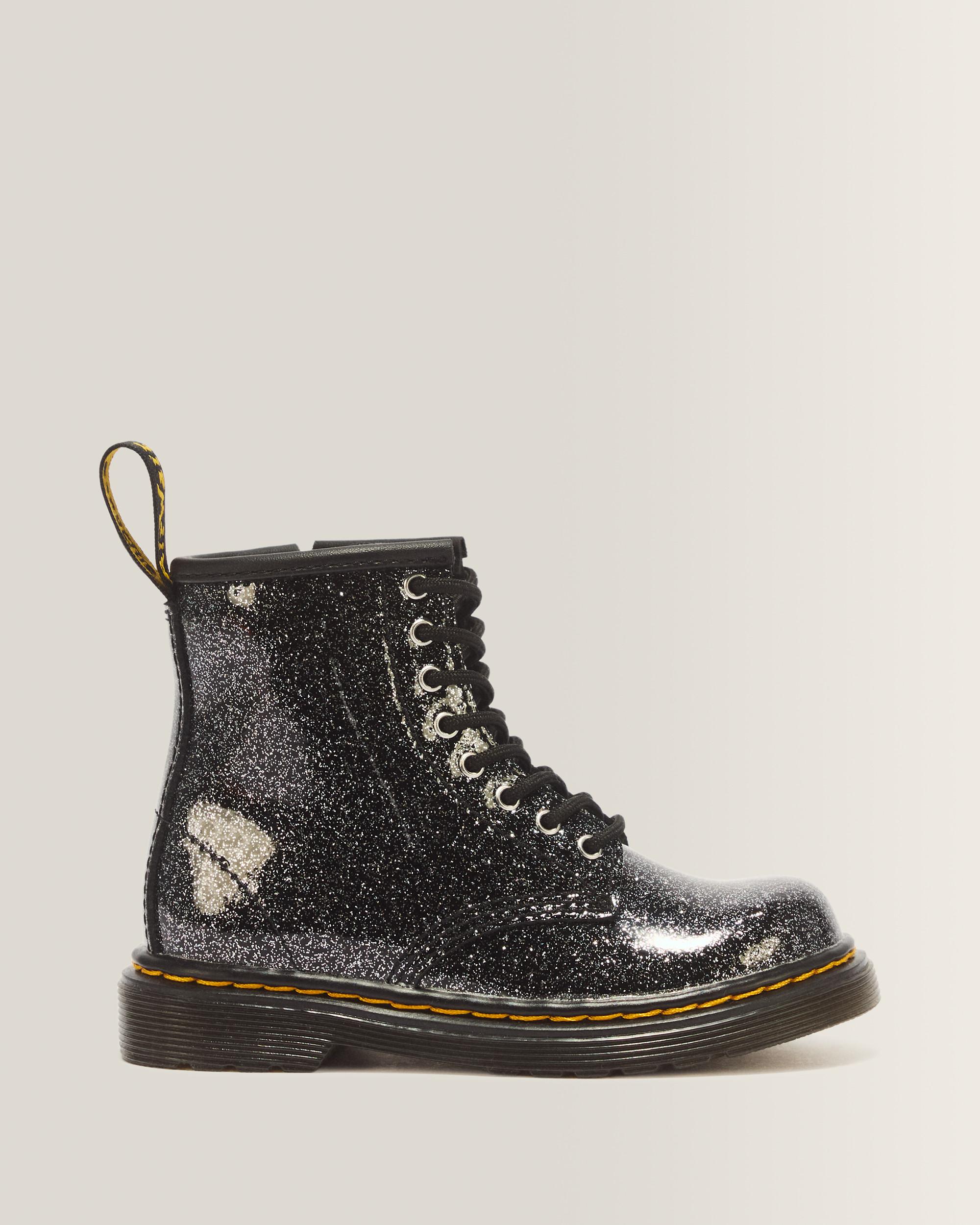 TODDLER 1460 GLITTER PATENT LEATHER  BOOTS - BLACK+SILVER
