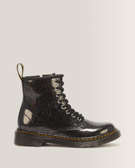 JUNIOR 1460 GLITTER PATENT LEATHER  BOOTS - BLACK+SILVER