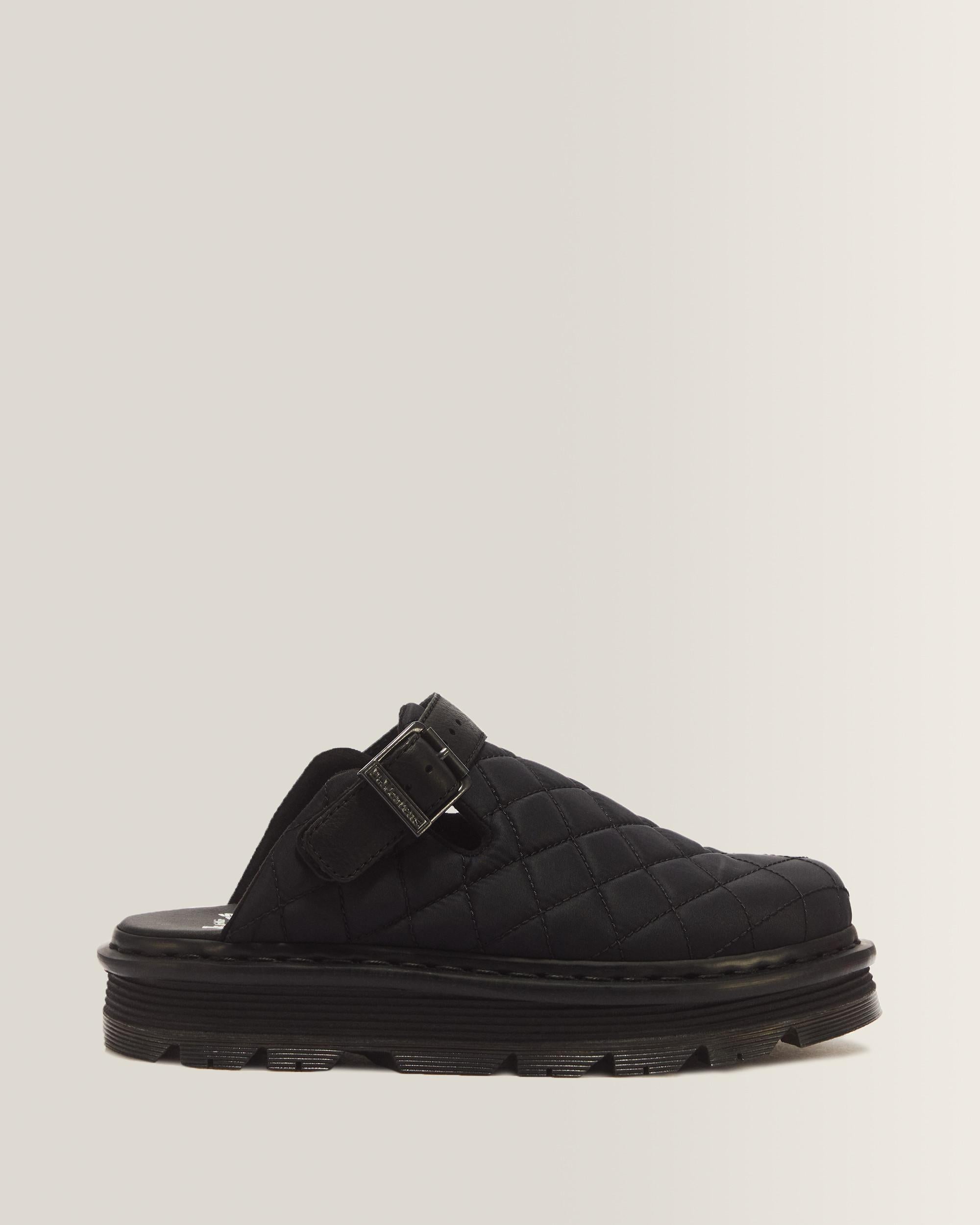 Zebzag Quilted Canvas Platform Mules - Black