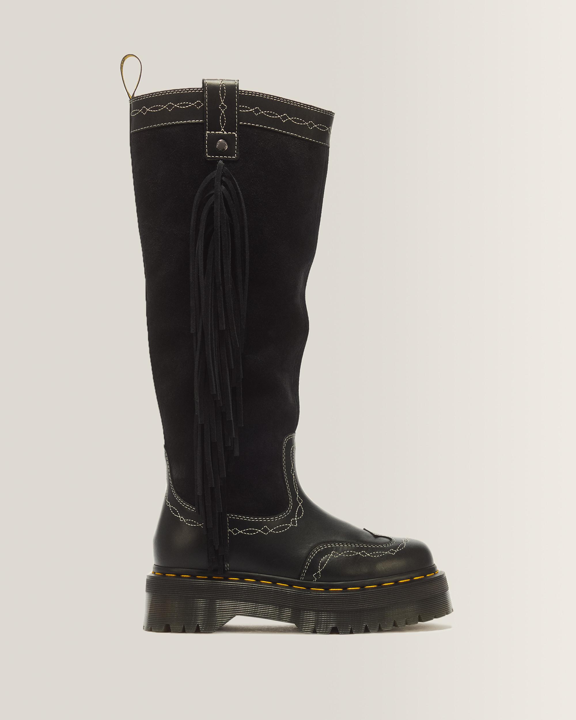 Desert Rodeo Quad Hi Leather & Suede Boots - Black