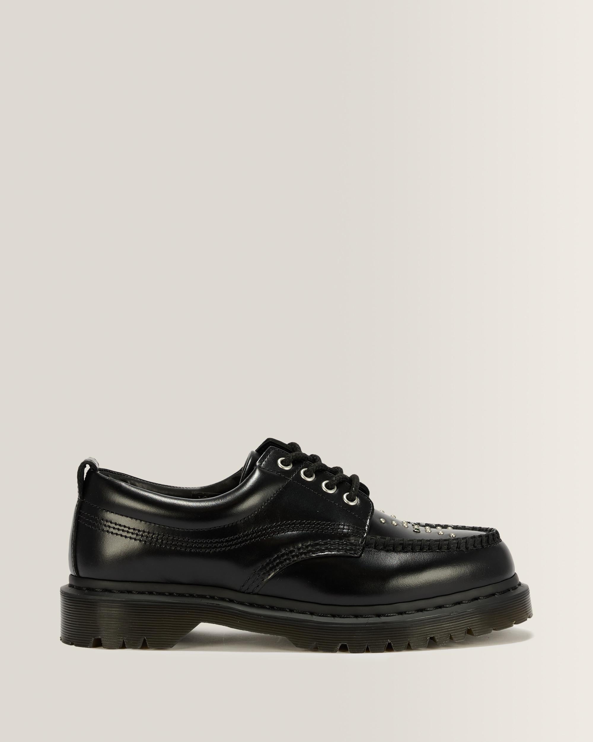 Lowell Stud Analine Leather Moc Toe Shoes - Black
