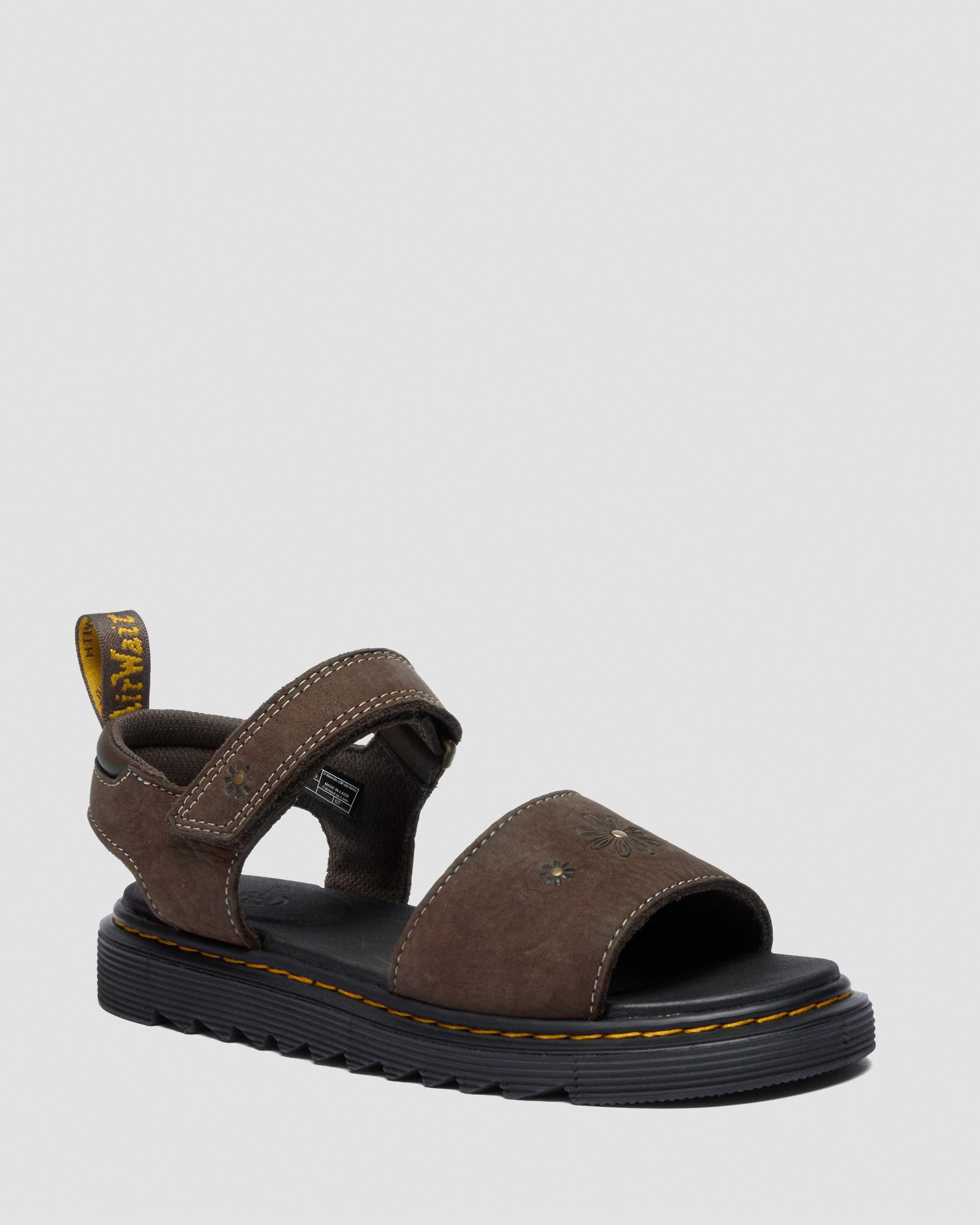 Youth Marlowe Flower Nubuck Strap Sandals - Dark Brown
