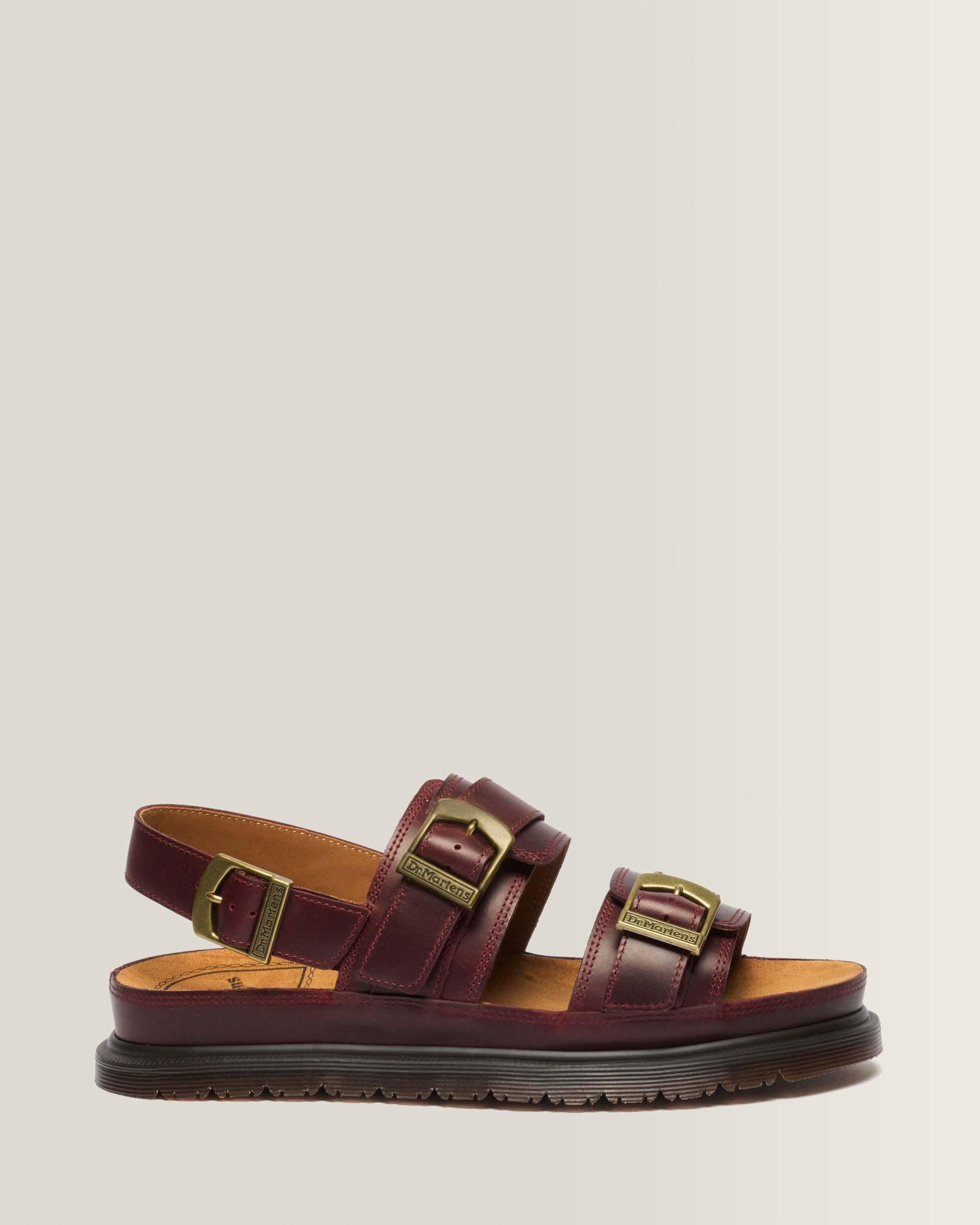 San Two Strap Leather Sandals - CHERRY RED