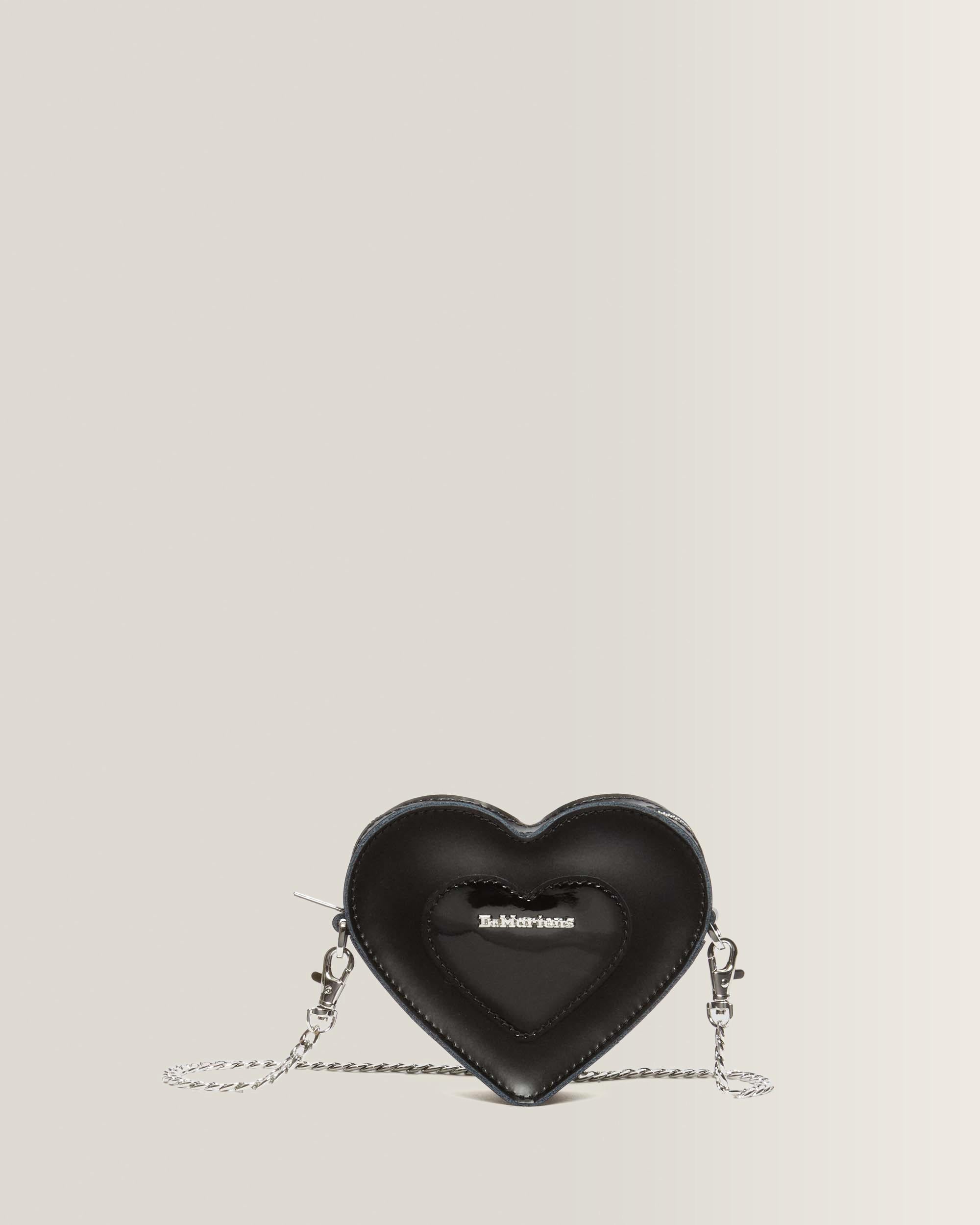 Mini Heart Shaped Kiev & Patent Leather Bag - Black